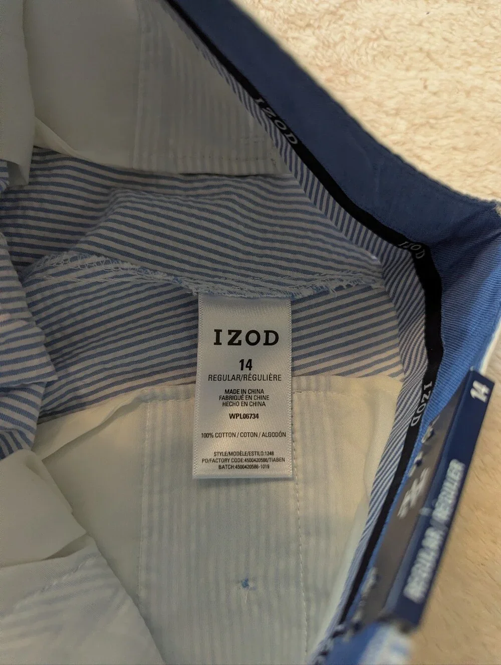 Izod Boys Blue Striped Cotton Seersucker Pants Size 14 NWT